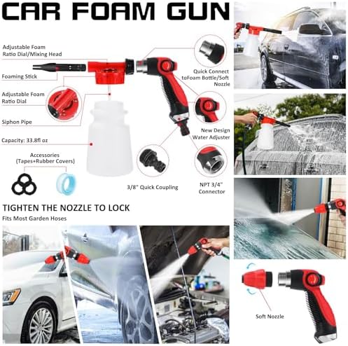 40Pcs Car Wash Detailing Kit Cleaning Kits with Foam Gun Sprayer Vacuum with Long Cord Drill Brush Large Wash Mitt Towels Complete Interior Exterior Car Washing Supply Set Black - Image 2