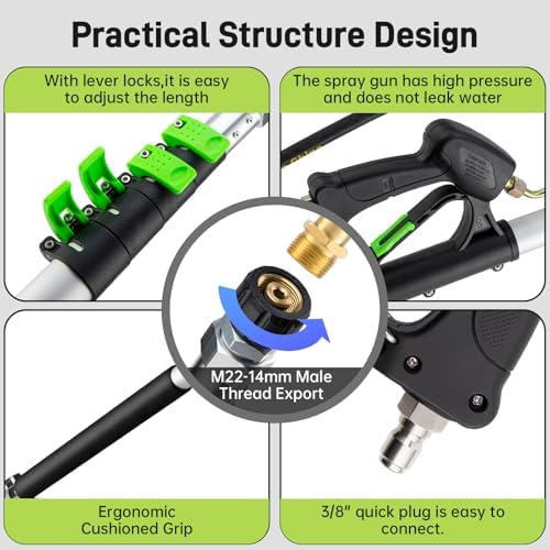 TOR 24 FT Telescoping Pressure Washer Wand with Pressure Washer Extension Wand,Gutter Cleaner Attachment, Pressure Washer Telescoping Wand with 5 Spray Nozzle Tips, 2 Hose Inlet Adapters, Brush Head - Image 4