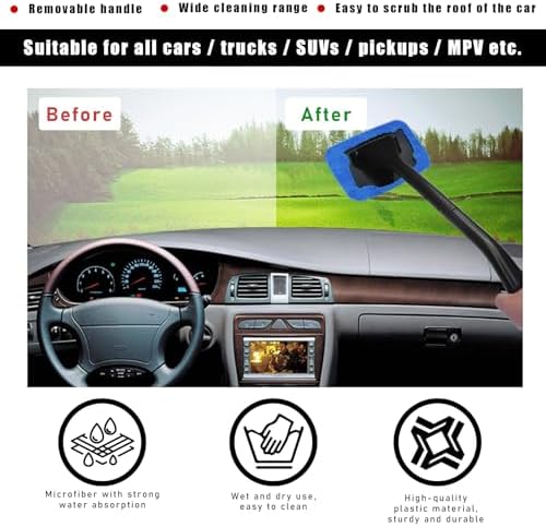 Ohleats Car Windshield Cleaning Tool, Microfiber Window Cleaner with 4 Washable and Reusable Cloth Pad & Long Handle, Auto Glass Wiper Cleaning Kit with Spray Bottle, Car Accessories (Pack of 2) - Image 4