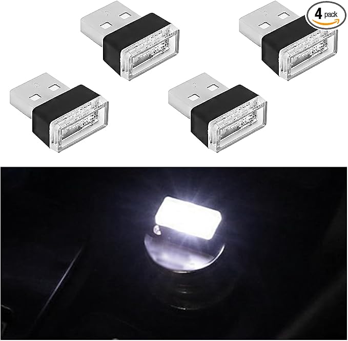 4PCS USB LED Car Interior Atmosphere Light, Plug-in USB Interface Vehicle Ambient Lamp, Automotive Interior Night Decoration Lamp, Universal for SUV Automobile Truck (White) by Guilcam