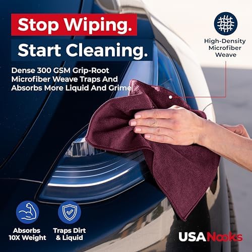 USANOOKS Premium 300GSM Microfiber Cleaning Cloth - 12.5"x12.5" High Performance - 1200 Washes, Ultra Absorbent Microfiber Towels for Cars Undercarriage, Rims & Engine Bay Cleaning - Microfiber Cloth - Image 6