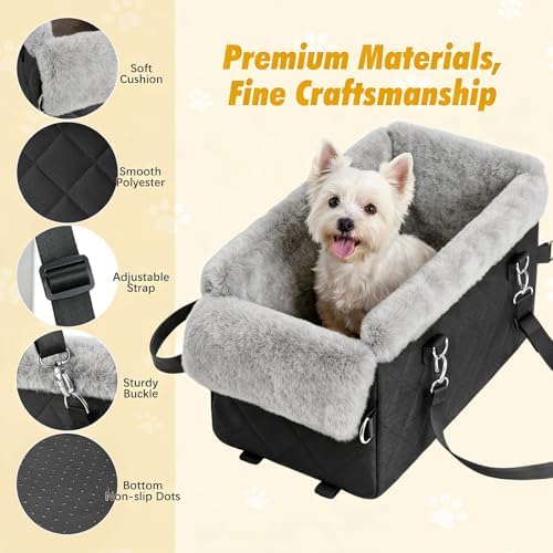 VavoPaw Center Console Dog Car Seat for Small Dogs&Cats Under 12 LBS | Puppy Car Seats with Non-Slip&Strong Support, Anti-Collapse Portable Pet Bed for Puppies with Soft Cushion Safety Belt, Black - Image 3