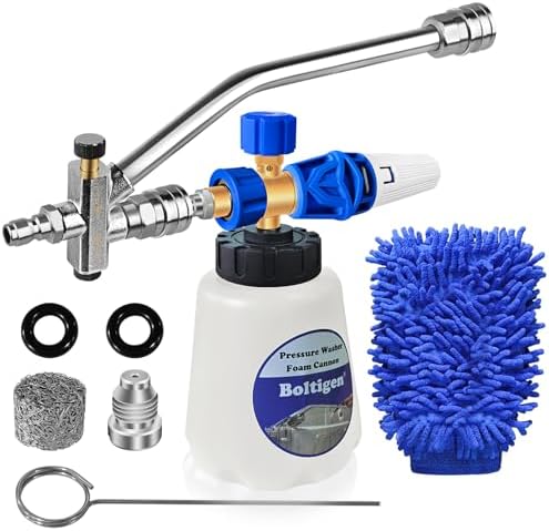 Boltigen Pressure Washer Foam Cannon with Dual Connector, 1L Thick Snow Foam Blaster, Adjustable Foam Sprayer with 1/4" Quick Connect & M22-14 Adapter for Cars, Trucks, SUVs, Motorcycles by Boltigen