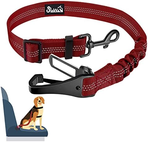 SlowTon Dog Car Seat Belt, 3 in 1 Latch Bar Attachment Dog Safety Seatbelt | Hook Latch Bar& Seatbelt Buckle, Reflective, Heavy Duty Nylon, Durability, Easy of Use, for Travel Riding, Red, 35.5" by SlowTon