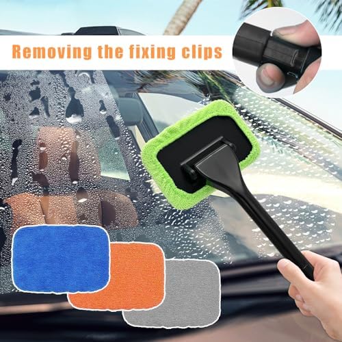Ohleats Car Windshield Cleaning Tool, Microfiber Window Cleaner with 4 Washable and Reusable Cloth Pad & Long Handle, Auto Glass Wiper Cleaning Kit with Spray Bottle, Car Accessories (Pack of 2) - Image 6