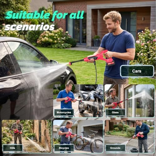 Cordless Pressure Washer, 80Bar/1160PSI Battery Power Washer Gun with 6-Nozzle & 2*3.0Ah Battery, Portable Car Washing Kit, High Pressure Jet Wash for Patio, Driveway, Pet, Garden, and Home Cleaning - Image 7