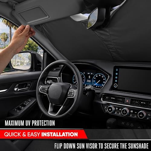 Motor Trend Windshield Sun Shade with Black & Gray American Flag Design - Front Car Sun Shade for Interior UV Protection - Foldable Sun Visor for Car Sunshade Truck Automotive Accessories - (65 x 33) - Image 4