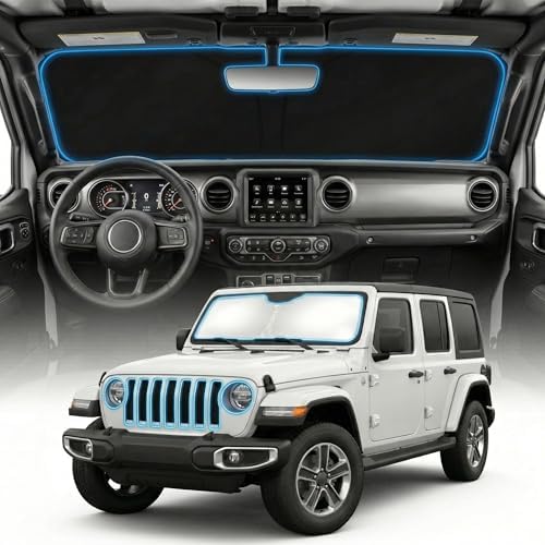 for Jeep Wranger JL Sun Shade Windshield Cover - Custom Fit Wranger JL Accessories 2018-2025 2026 Sunshade Foldable UV Protection & Heat Shield Sun Visor Accessories by Unknown