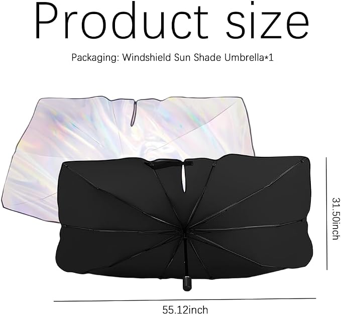 Car Windshield Sun Shade Umbrella,2026 Upgraded Foldable Car Sun Shade Umbrella for Windshield Blocks Sunlight & Heat,Portable Suns Shades for Cars Windshields 55.1 * 31.5 Inch - Image 2