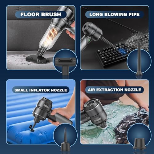 Car Vacuum Portable Cordless with 18000Pa Suction, 4 in 1 Air Duster & Mini Vacuum Cleaner High Power Foldable Rechargeable, Brushless Motor Handheld Vacuum Cordless for Home Office Pet Hair - Image 4