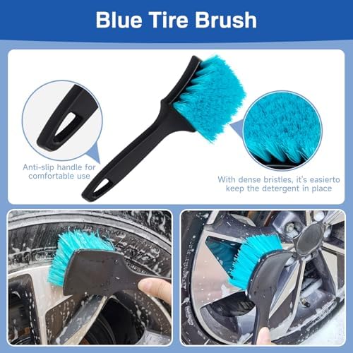 4 Pack Wheel Tire Cleaning Brush Kit Cars Motorcycles RVs Trucks Rim Hub Ultra Soft Microfiber No Spatter 360 Bendable Synthetic Woolies Wash Vehicles Bristle Set - Image 4