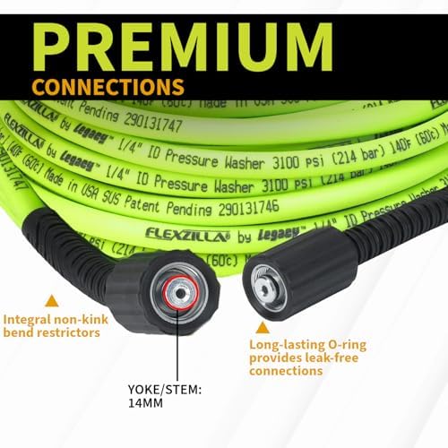 Flexzilla Pressure Washer Replacement Hose, 1/4 in. x 50 ft., 3100 PSI, M22 Fittings, No-Kink, Lightweight, ZillaGreen - Image 4