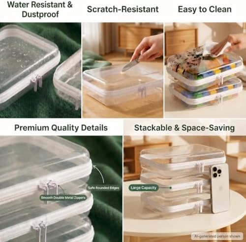 5Pcs Clear Hard Shell Zipper Case, Water Resistant Travel Organizers | Clear PET hard shell with double zippers; waterproof, stackable and wipe-clean for makeup, toiletries, baby items and travel. - Image 5