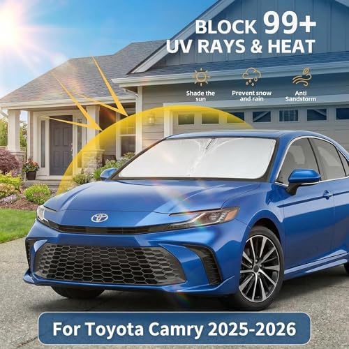 Windshield Sun Shade for Toyota Camry 2025 2026 Sunshade Front Window Shade Custom Fit Camry Accessories Sun Visor Foldable Shade Blocks UV Rays Accessories - Image 2