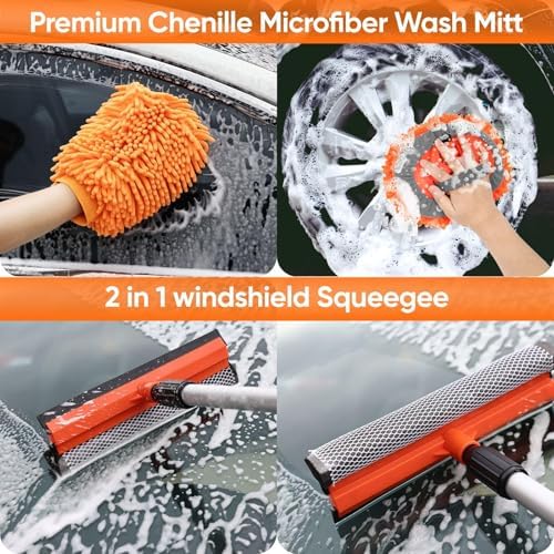 62'' Car Wash Brush with Long Handle, Complete Car Wash Kit, Scratch-Free Car Cleaning Brush Mop Kit with Clay Bar, Wash Mitt, Window Squeegee, Wheel Brush, Storage Bag for Car Truck RV - Image 5