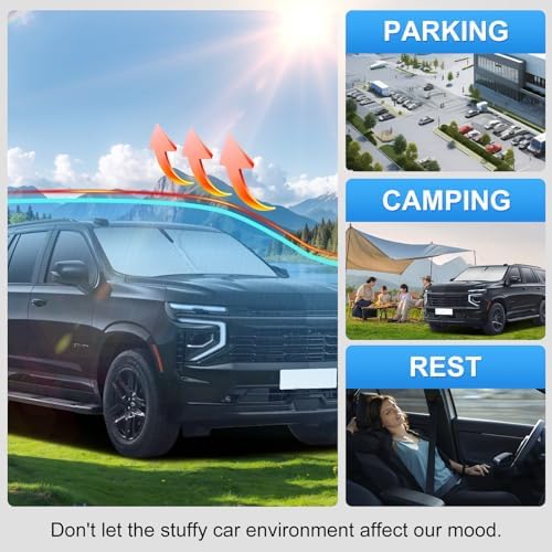 Car Sun Shade for 2021-2025 2026 Chevrolet Tahoe Accessories Windshield Sunshade Cover Front Window Shade Custom Fit Tahoe Sun Visor Protector Foldable Blocks UV Rays - Image 4