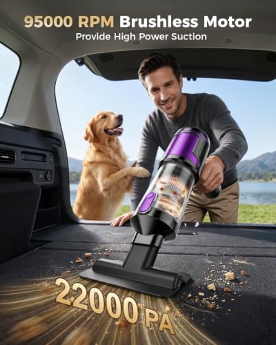 Handheld Car Vacuum Portable Cordless, Hand held Vacuum Cleaner & 22KPa High-Power Suction Air Duster for Car Cleaning, Home, Office, Pet Hair -Black - Image 3