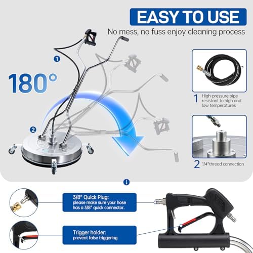 TOR 24" Pressure Washer Surface Cleaner with 4 Wheels, Surface Cleaner for Pressure Washer, Stainless Steel Dual Handle Power Washer Surface Cleaner for Concrete, Driveway, Patio, Sidewalk - Image 3