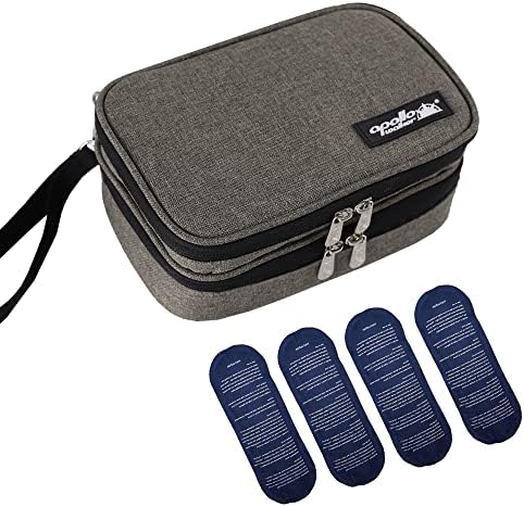 apollo walker Insulin Cooler Travel Case with Ice Packs and Insulation | TSA Approved Includes 2 x 90g ice packs for 9-hour cooling insulin pens & syringes for Diabetics to Carry (Gray) by apollowalker