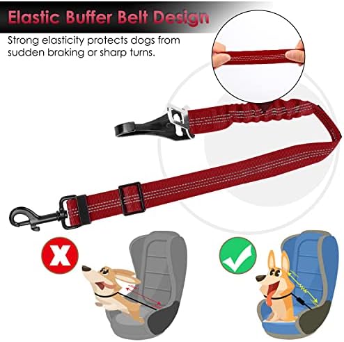 SlowTon Dog Car Seat Belt, 3 in 1 Latch Bar Attachment Dog Safety Seatbelt | Hook Latch Bar& Seatbelt Buckle, Reflective, Heavy Duty Nylon, Durability, Easy of Use, for Travel Riding, Red, 35.5" - Image 4