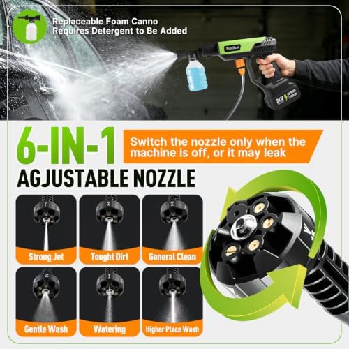 Cordless Portable Washer, 1100 PSI Handheld Washer Battery Operated Pressure Washer, 6-in-1 Nozzle Lightweight Car Washer, Cleaner with Elastic Hose, Cleaning Tool for Home Outdoor Patio Garden - Image 4