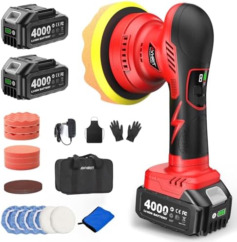 6 Inch Cordless Car Buffer w/ 2×4.0mAh Batteries, Digital Display by Avhrit