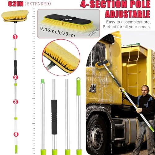 62'' Car Wash Brush with Long Handle, Car Wash Kit with Tire Brush, Tower, Window Squeegee, Chenille Microfiber,Car Detailing Brushes, Car Cleaning Brush Kit Supplies for Car, Truck, SUV, RV - Image 2