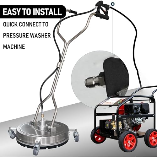 Hourleey 24" Pressure Washer Surface Cleaner with Dual Handles, Stainless Steel Surface Cleaner with 4 Wheels for Driveways, Pathway, Sidewalks, Patios, Decks, 4500 PSI with 3/8" Quick Connector Kit - Image 4