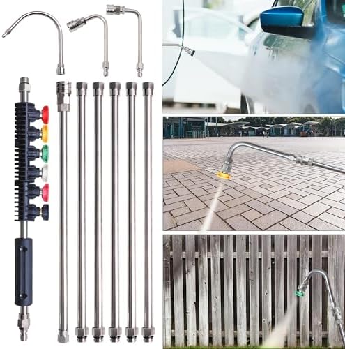 Xiny Tool Pressure Washer Extension Wand, 10 Pack Power Washer Lance with 6 Atomization Nozzle Tips,1 Gutter Cleaner Attachment Curved Rod, 1/4" Quick Connect, 4000 PSI - Image 4