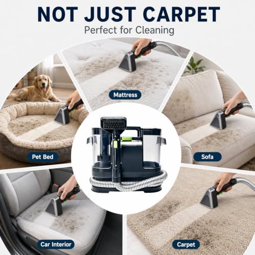 HAPOW Carpet Cleaner Machine, 18Kpa Portable Upholstery Cleaner for Couch Car fabric Furniture Mattress Area Rugs Pets Spot Extractor, with Dual Water Tanks, Cleaning Tool and Self Cleaning - Image 3
