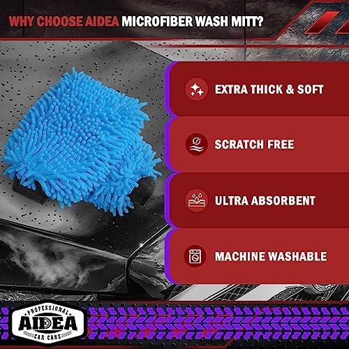 AIDEA Car Wash Mitt Microfiber, 1PK, Car Wash Brush, Blue, 7.12''X10.14'' - Image 3