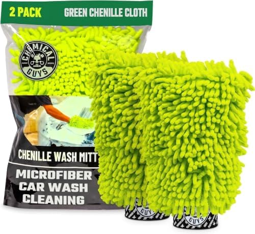 Chemical Guys MIC493 Chenille Premium Scratch-Free Microfiber Wash Mitt, Lime Green, 9.6" x 2.3" x 7" (Pack of 2) by ChemicalGuys
