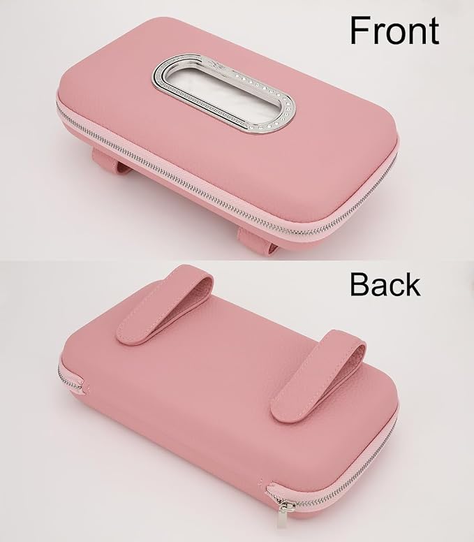Car Tissue Holder, Sun Visor Napkin Holder, Luxury PU Leather Backseat Tissue Case Holder (Pink) - Image 6