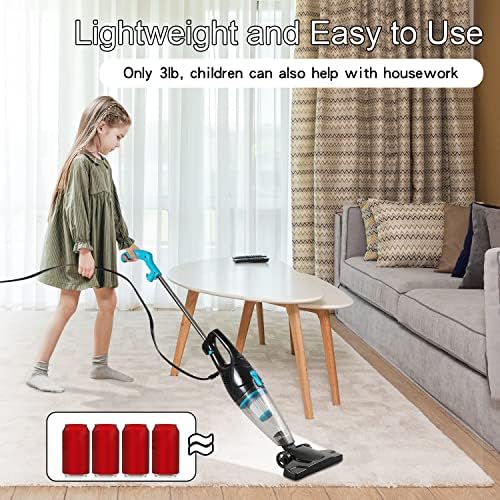 Intercleaner Corded Vacuum Cleaner, 15KPa Powerful Suction with 400W Motor, 12 in 1 Lightweight Bagless Stick Vac with Handheld, Ultra Quiet, for Hardwood Floor Carpet Car Pet Hair - Image 3