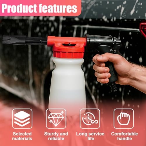 YoRise Car Wash Foam Gun, Adjustable Foam Cannon for Hose, Car Wash Sprayer with 6 Levels of Foams Concentration, Car Washing Soap Sprayer Connect to Any Garden Hose (Red) - Image 5
