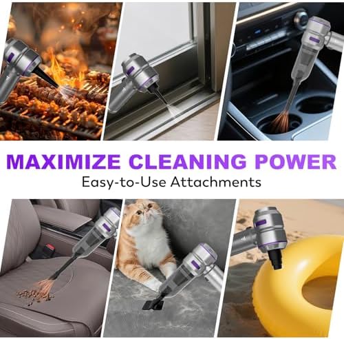 Handheld Car Vacuum Cordless, 22000PA Strong Suction Mini Vacuum Cleaner with Brushless Motor, 4-in-1 Portable Vacuum for Car Detailing, Home, Office & Travel, Silver Purple - Image 4