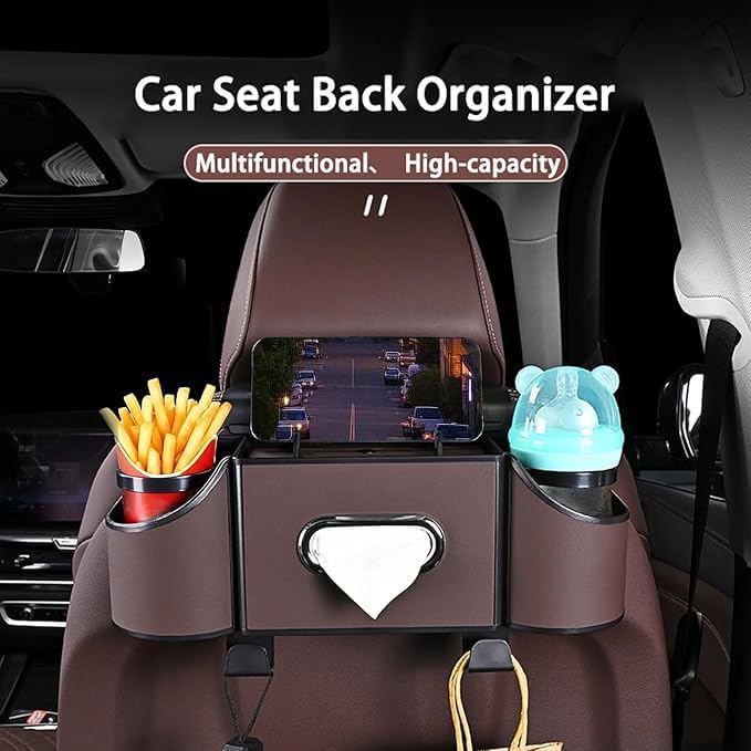 Back Seat Car Organizer,4 in 1 Multifunctional Car Back Seat Storage Box with Drink Cup Holder Tissue Box, for Hold Phone,Snacks, Drinks, Handbag - Image 5
