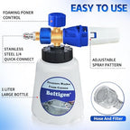 Boltigen Pressure Washer Foam Cannon with Dual Connector, 1L Thick Snow Foam Blaster, Adjustable Foam Sprayer with 1/4" Quick Connect & M22-14 Adapter for Cars, Trucks, SUVs, Motorcycles - Image 3