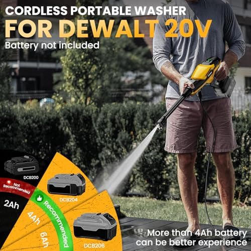 800PSI Cordless Portable Washer for Dewalt 20V Battery, Portable Handheld Washer with Brushless Motor, 6-in-1 Nozzle, 3 Level Adjustable for Car Yard Fence Wall Clean (Battery Not Included) - Image 4