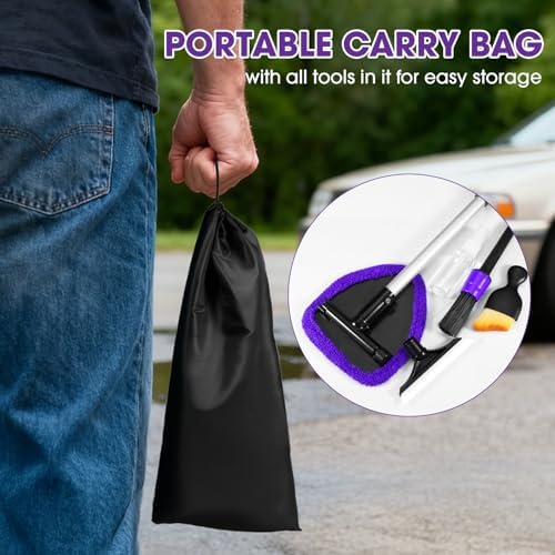 Purple Windshield Cleaner Tool, Car Interior Cleaning Kit with Extendable Handle and 3 Reusable Microfiber Pads, Auto Glass Wiper and Detailing Brush Kit for Car & Home Window - Image 7