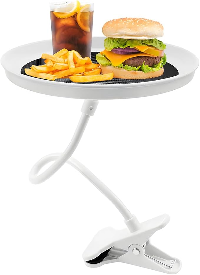 Yourkar Adjustable Food Tray for Car, 360° Swivel Non-Slip Car Food Table for Drinks and Snacks, 8.7 Inches Diameter Swivel Car Clip Type Tray for Eating, Universal Car Accessories (White) by Unknown