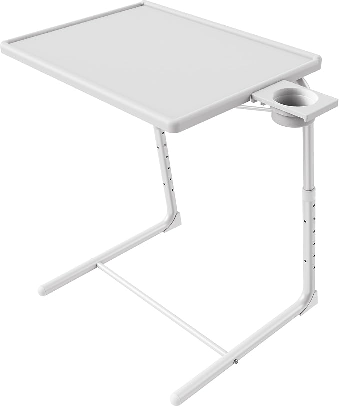 HUANUO Adjustable TV Tray Table - TV Dinner Tray on Bed & Sofa, Comfortable Folding Table with 6 Height & 3 Tilt Angle Adjustments (White) - Image 8