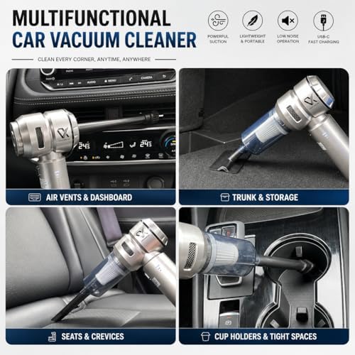 Handheld Car Vacuum Cleaner Cordless Powerful 25000Pa Suction, 3-Speed Brushless Motor Mini Portable Rechargeable Lightweight Hand Held Vacuum & Blower for Vehicle Office Home Pet Hair - Image 4