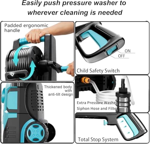 2026New Pressure Power Washer 5000PSI with Adjustable Touch Screen 8 Level, 34" Tall, 4 Quick Connect Nozzles,Inlet Hose&Filter&500mlFoam Cannon for Cars/Fences/Driveways/Home Cleaning (Blue) - Image 5