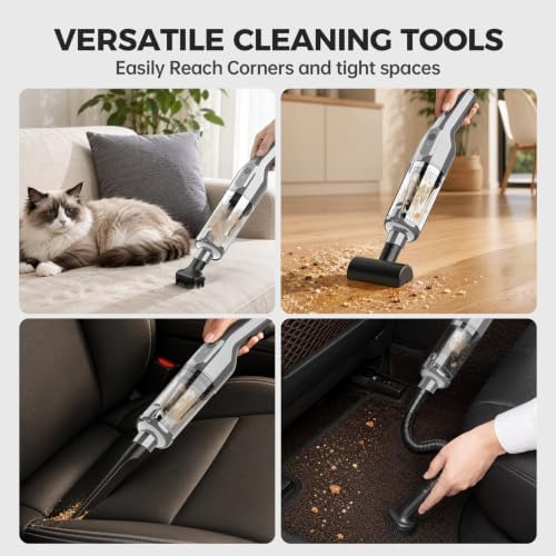 dormzie Handheld Vacuum Cordless, Car Vacuum with 19000Pa Powerful Suction,1.3 lbs Lightweight, Type-C Charge, Multiple Accessories for Car Home Office Pet - Image 6