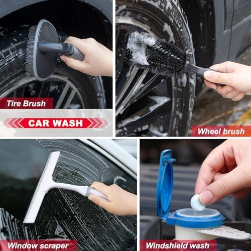 26Pcs Car Wash Cleaning Kit with Foam Gun Sprayer Detailing Brushes Window Water Scraper Tire Brush Towels Complete Interior Exterior Detailing Set for Car - Image 4