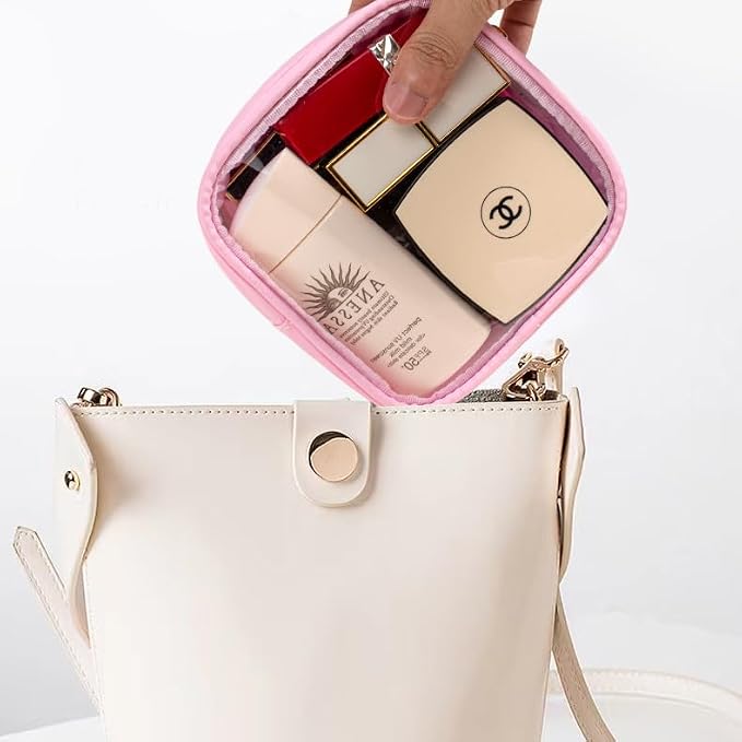 Small Clear Makeup Bag for Purse Small Cosmetic Bag Travel Size Toiletry Bags Cute Travel Makeup Bag,Coin Purse,Car Asscessories Organizer Storage Travel Essentials for Women Girls (Clear-Pink) - Image 3