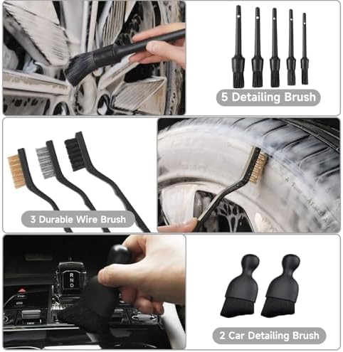 Car Detailing Kit, Car Detailing Brush Set, Car Cleaning Kit, Auto Detailing Tools for Interior Exterior Wheels, Professional Car Wash Accessories with Windshield Cleaning Tool and Storage Box(Grey) - Image 4