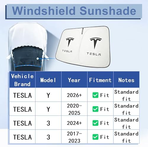 Windshield Sunshade for Tesla Model 3 & Model Y, Digital Printed Double-Sided Fabric Sun Visor, Silver Outside Black Inside UV Block Sunshade Compatible with 2017-2026 Model 3 2021-2026 Model Y - Image 5