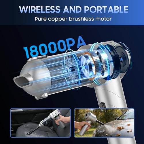 car Vacuum Portable Cordless, 18000PA Brushless Motor Hand Held Vacuum,Air Duster, 120W High Power Mini Vacuum Cleaner Foldable with LED Screen for Home, Car, Office, Pet - Image 3